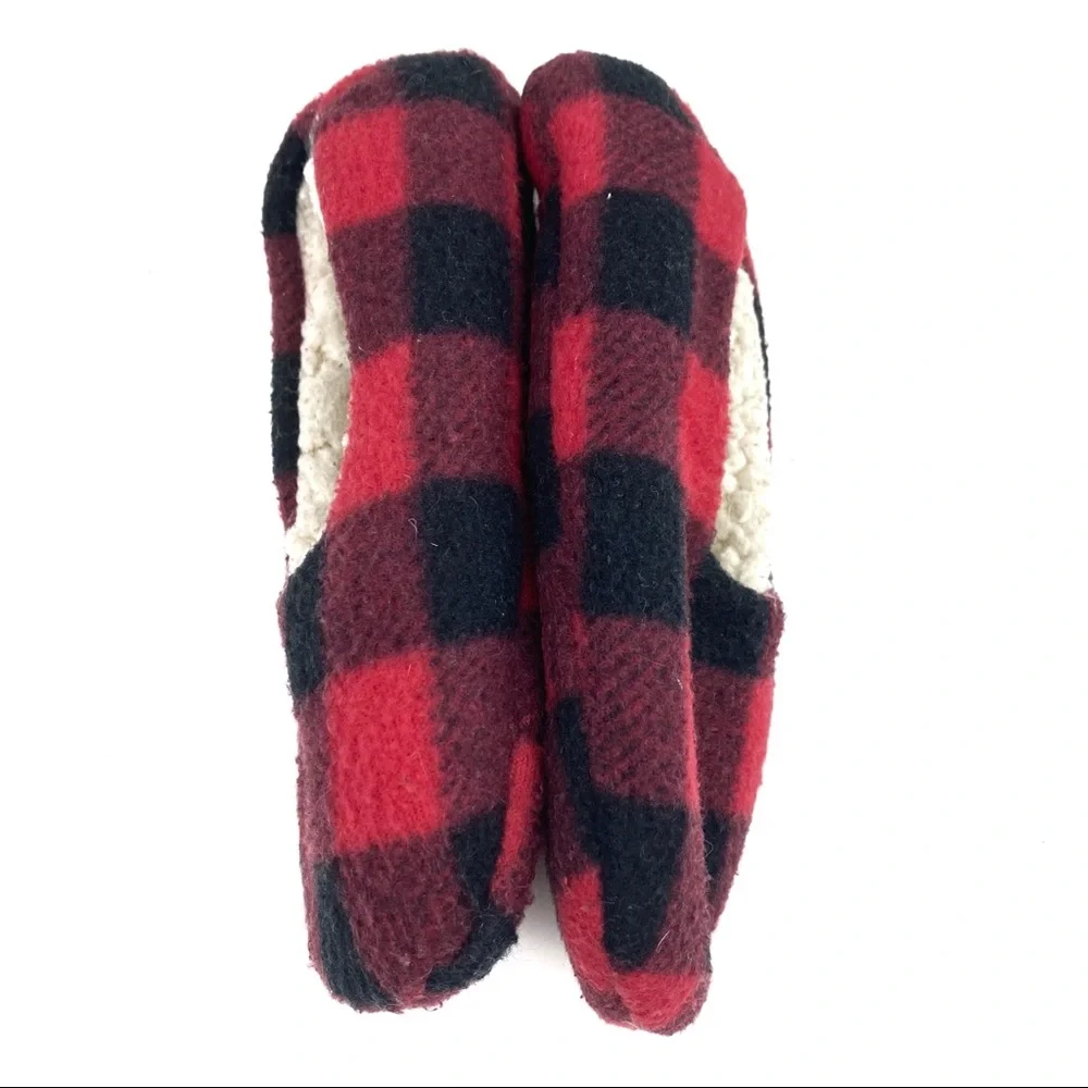 Buffalo Check Plaid Flannel Slippers Sherpa-Lined Rubber Grip Bottom House Shoe